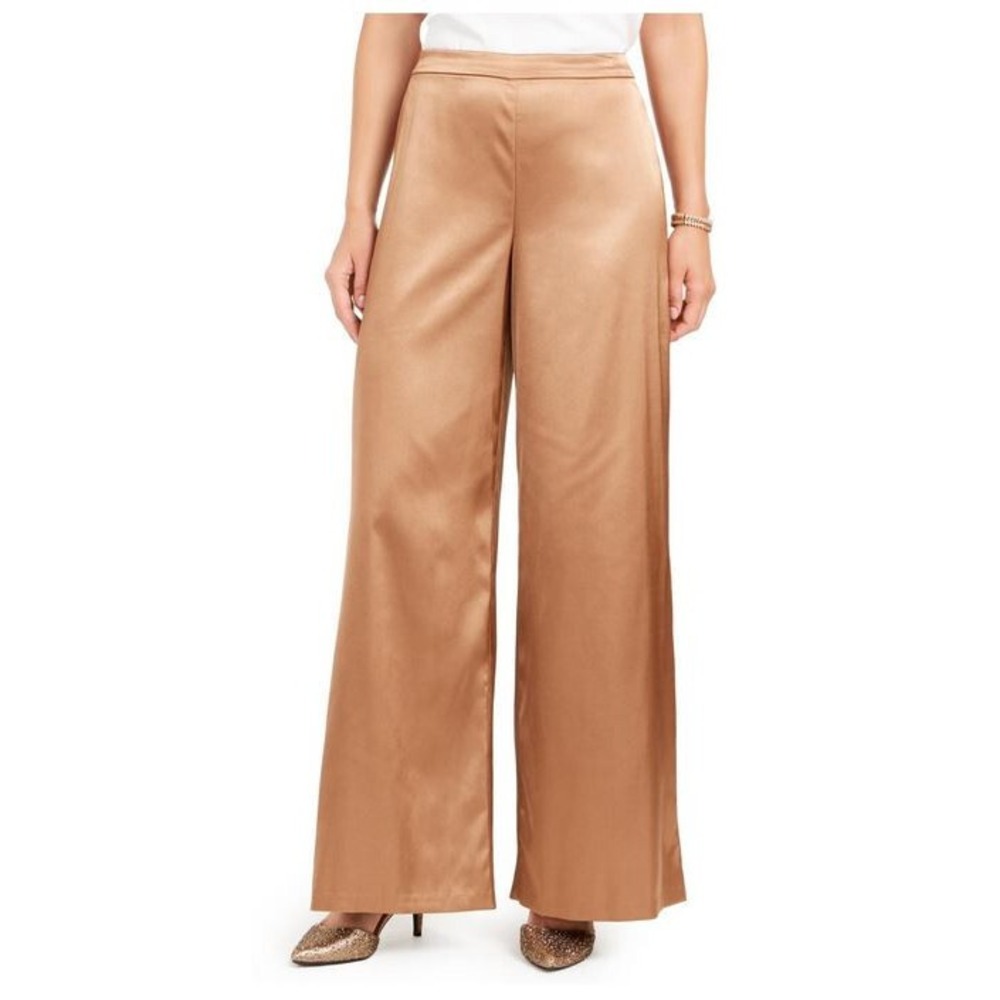 28th & Park women pants 3860706I BRN satin wide leg brown gold USA 12 $125